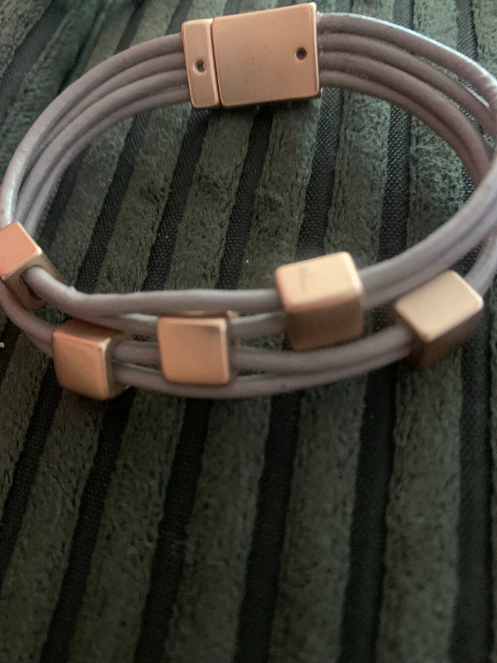 Gray Bracelet with Square Gold Beads and Magnetic Clasp